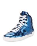 Eticon Metallic Leather High-Top Sneaker, Blue