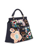 Viv Cabas Medium Denim Top-Handle Satchel Bag, Floral Multi