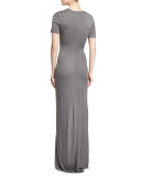 Laila Short-Sleeve Ruched Maxi Dress, Heather Gray