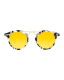 St. Louis Round Mirrored Sunglasses, White Tortoise
