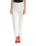 Lace Skinny Ankle Pants, White