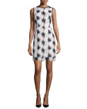 sleeveless floral lace sheath dress
