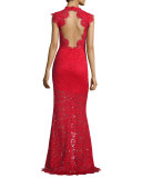 Sleeveless Floral Lace Column Gown, Rogue