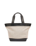 Leather-Trim Canvas Tote Bag, Black/White