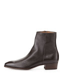 Leather Side-Zip Ankle Boot, Brown