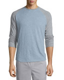 Raglan-Sleeve Baseball Shirt, Heathered Denim/Steel