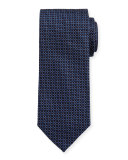 Woven Dotted Circles Neat Silk Tie, Blue