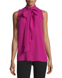 Tie-Neck Sleeveless Blouse, Fuchsia