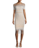 Signature Sequined Illusion Dress, Champagne