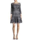 3/4-Sleeve Lace A-line Cocktail Dress