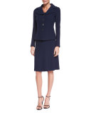 Micro Boucle Knit Fitted Jacket, Navy