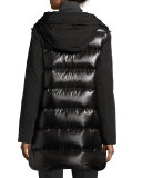 Long Fur-Trimmed Hooded Puffer Coat, Black