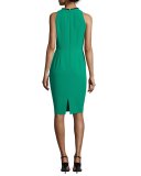 Sleeveless Asymmetric Peplum Sheath Dress, Emerald