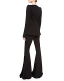 Piped Flare-Leg Trousers, Black