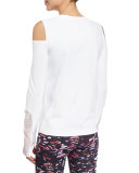 Rennie Cold-Shoulder Sport Sweater, White