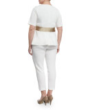 Fioretto Belted Asymmetric  Peplum Top W/ Attachable Sleeves, Plus Size 