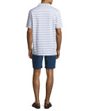 Pug Striped Stretch Polo Shirt, White