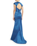 Cap-Sleeve Mermaid Gown, Sapphire