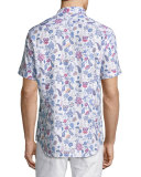 Paisley Short-Sleeve Sport Shirt, White/Blue