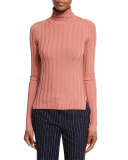 Long-Sleeve Turtleneck Ribbed Sweater, Acne Pink