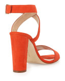 Tondala Suede Ankle-Wrap Sandal, Orange