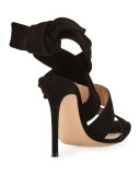 Suede Ankle-Tie 105mm Sandal, Black