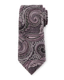 Floral Paisley Silk Tie, Gray/Pink