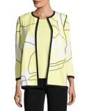 3/4-Sleeve Wild Abstract-Print Open Jacket, Daiquiri Green