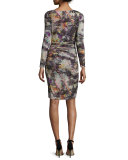 Long-Sleeve Round-Neck Floral-Print Dress, Multi