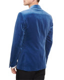 Velvet Two-Button Jacket, Blue
