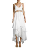 Closer Sleeveless Frill Maxi Dress, White