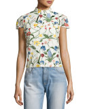 Viktoria Floral-Embroidered Lace High-Neck Top, Multicolor