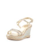Crystal Wedge Espadrille Sandal, Gold