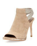 Saint Metallic-Trim Suede Sandal, Natural/Platino