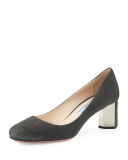 Suede Metal-Heel Pump, Gray