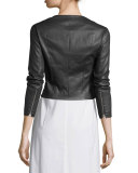 Stanta Leather Cropped Zip Jacket, Pewter