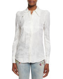 Bib-Detail Jacquard Blouse, White