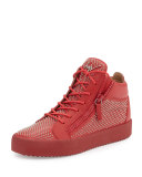 Men's Studded Leather Mid-Top Sneaker, Red