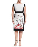 Dadaista Cherry Blossom Sheath Dress, Plus Size