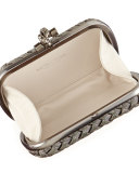 Metal Intrecciato Knot Frame Clutch Bag, Silvertone