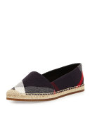 Hodgeson Check Canvas Flat Espadrille, Navy Check