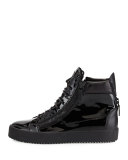 Men's Patent Leather High-Top Sneaker, Black