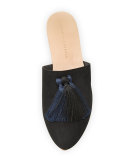 Winnie Tassel Mule Slide, Black/Eclipse