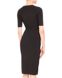 Short-Sleeve Side-Button Dress, Black