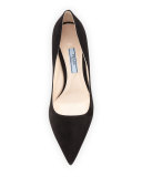 Suede Comma-Heel Pointed-Toe Pump, Black (Nero)