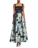 High-Waist Floral-Print Ball Skirt, White Dahlia