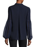 Georgia Smocked Long-Sleeve Silk Blouse