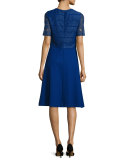 Half-Sleeve Dress w/Lace Overlay, Bluebell