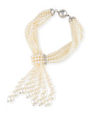 Multi-Strand Pearl Tassel Necklace with Diamonds