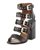 Kloe Leather Buckle Cage Sandal, Black